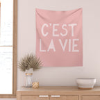 C'est La Vie French Pink Hand Lettering Wall Tapestry Gallery Image 2