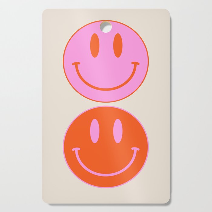 Keep Smiling! - Large Pink and Beige Smiley Face Pattern Cutting Board Gallery Image 1