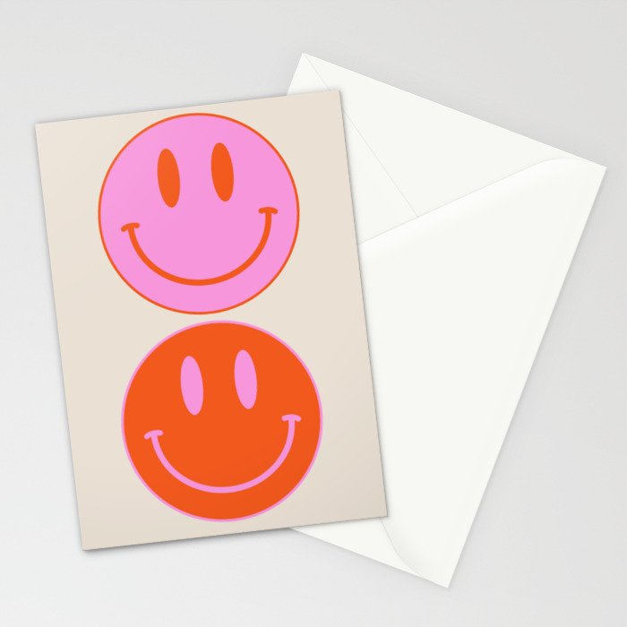 Keep Smiling! - Large Pink and Beige Smiley Face Pattern Stationery Card Gallery Image 2