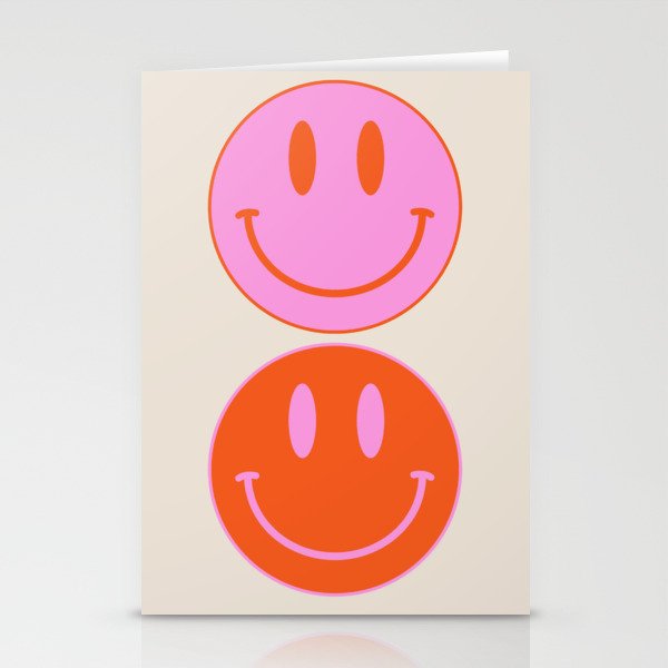 Keep Smiling! - Large Pink and Beige Smiley Face Pattern Stationery Card Gallery Image 2