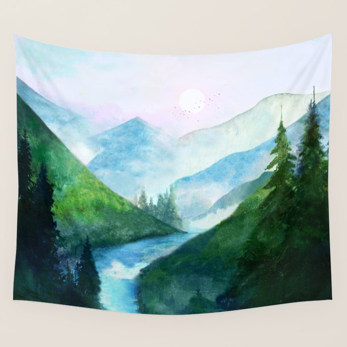 Mountain River Wall Tapestry Gallery Image 1