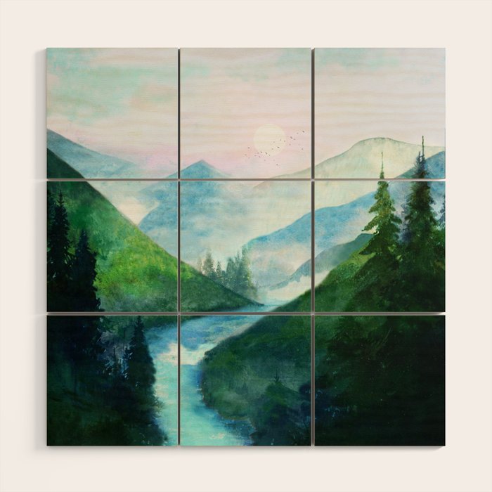 Mountain River Wood Wall Art Gallery Image 1
