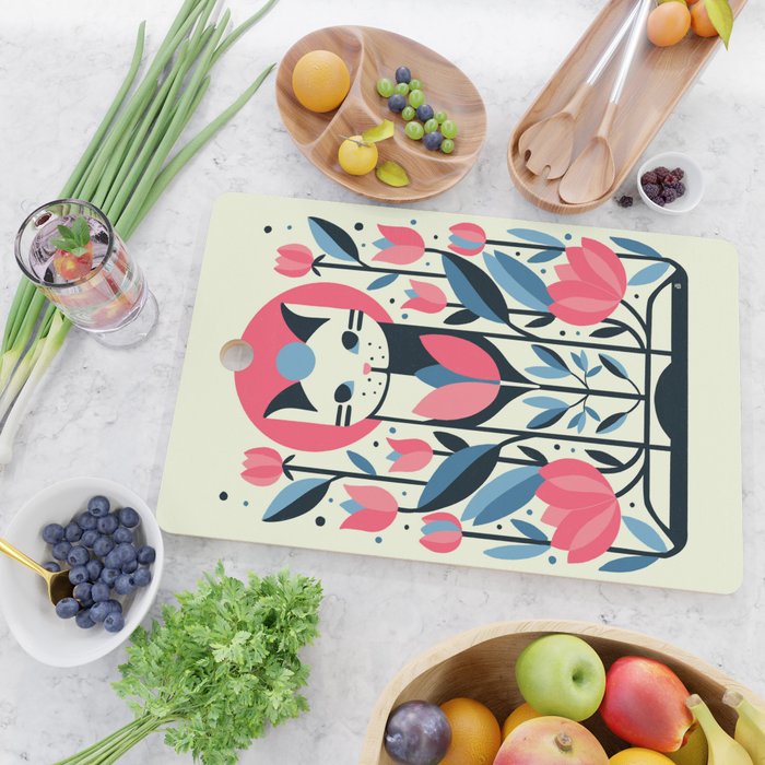 Cat amongst Tulips Cutting Board Gallery Image 2
