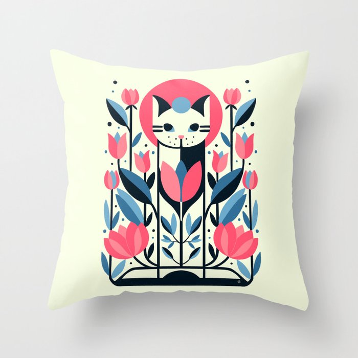 Cat amongst Tulips Throw Pillow Gallery Image 6