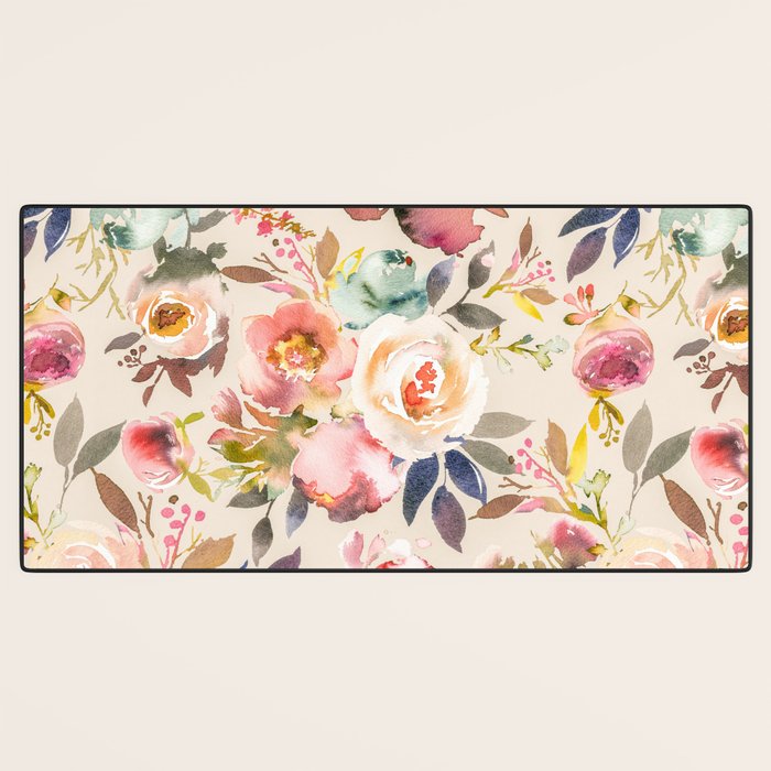 Hand painted ivory pink brown watercolor country floral Desk Mat Gallery Image 3