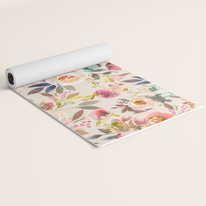 Hand painted ivory pink brown watercolor country floral Yoga Mat Gallery Image 2