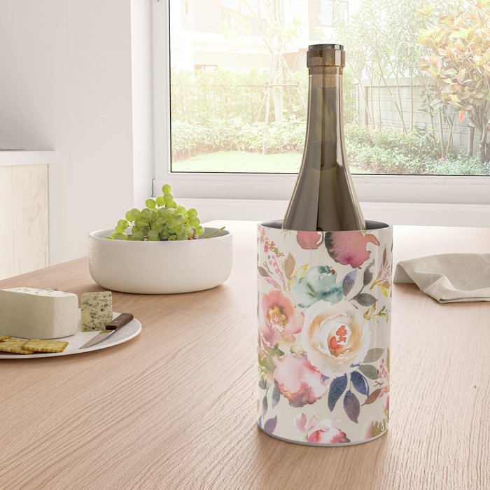 Hand painted ivory pink brown watercolor country floral Wine Chiller Gallery Image 4