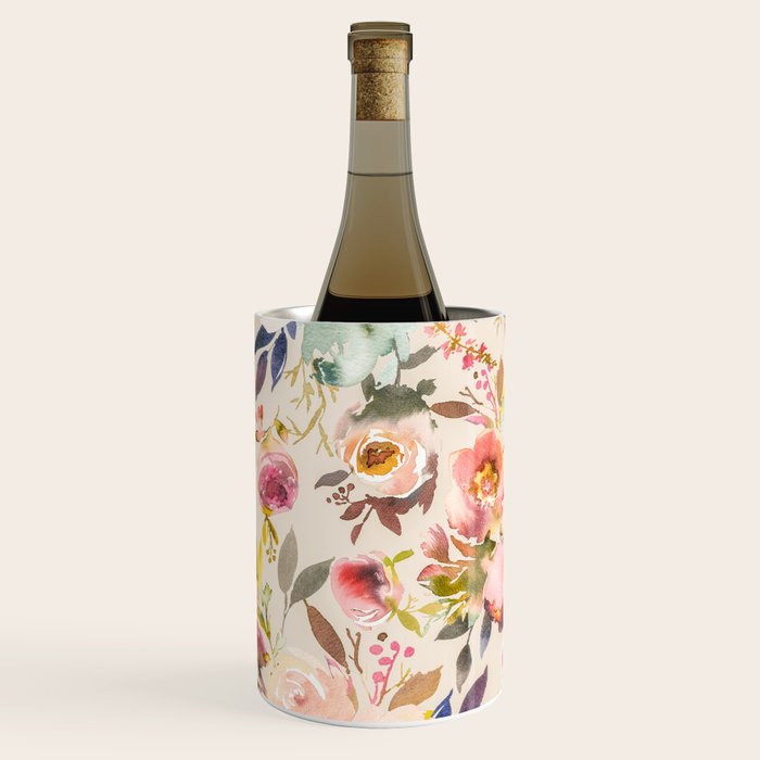 Hand painted ivory pink brown watercolor country floral Wine Chiller Gallery Image 2
