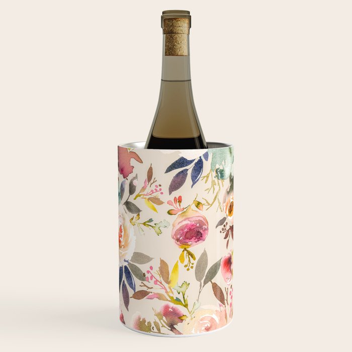 Hand painted ivory pink brown watercolor country floral Wine Chiller Gallery Image 3