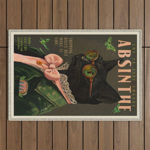 Absinthe Cat Vintage Alcohol Wall Art, Colorful Kitchen, Cocktail Bar And Man Cave Art Outdoor Rug Gallery Image 1