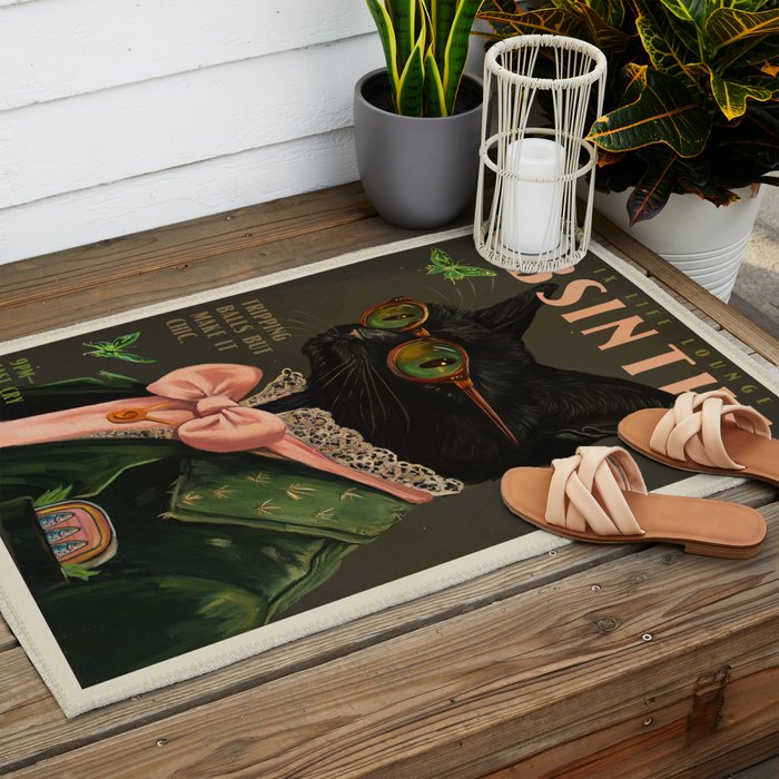 Absinthe Cat Vintage Alcohol Wall Art, Colorful Kitchen, Cocktail Bar And Man Cave Art Outdoor Rug Gallery Image 2
