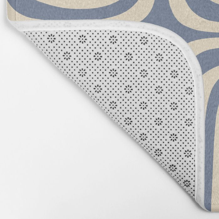 Midcentury Modern Confaab Abstract Pattern in Stone Blue and Cream Bath Mat Gallery Image 2