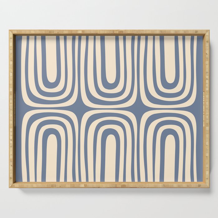 Midcentury Modern Confaab Abstract Pattern in Stone Blue and Cream Serving Tray Gallery Image 1