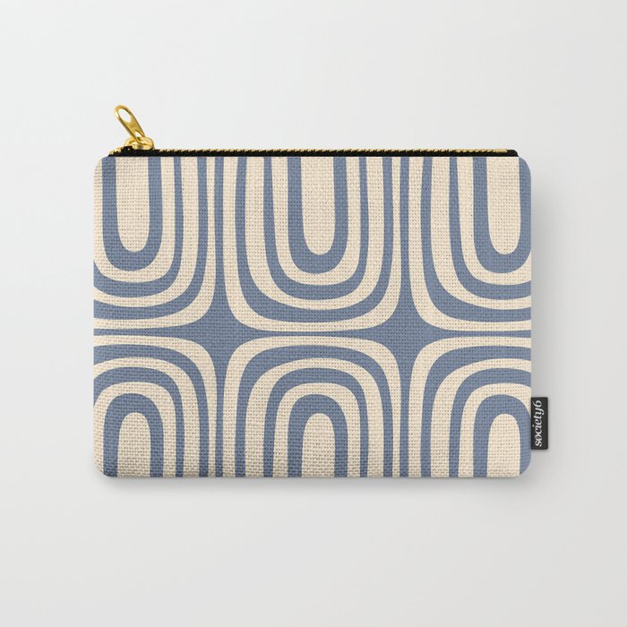 Midcentury Modern Confaab Abstract Pattern in Stone Blue and Cream Carry All Pouch Gallery Image 1