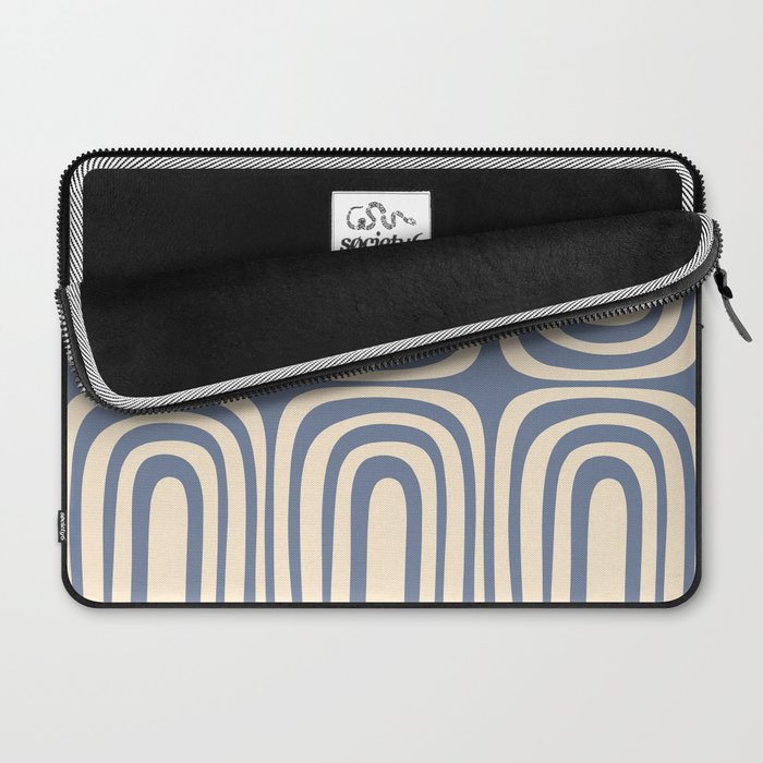 Midcentury Modern Confaab Abstract Pattern in Stone Blue and Cream Laptop Sleeve Gallery Image 2