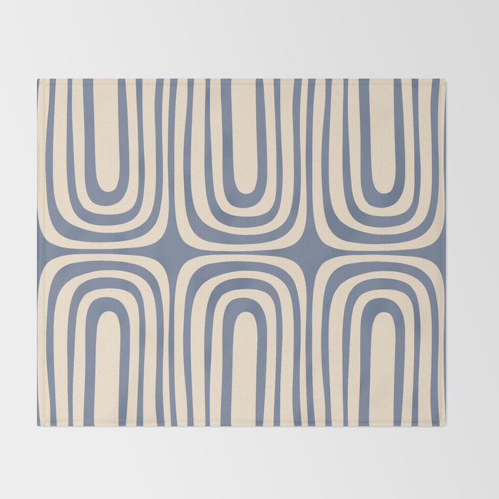 Midcentury Modern Confaab Abstract Pattern in Stone Blue and Cream Throw Blanket Gallery Image 2