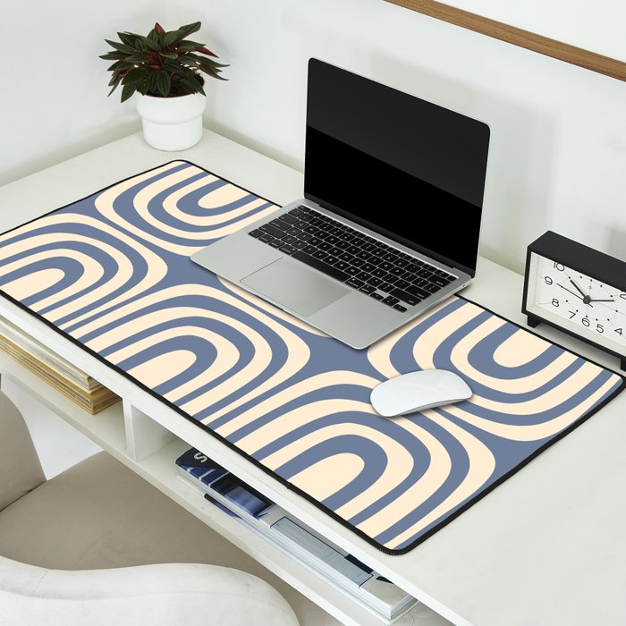 Midcentury Modern Confaab Abstract Pattern in Stone Blue and Cream Desk Mat Gallery Image 2