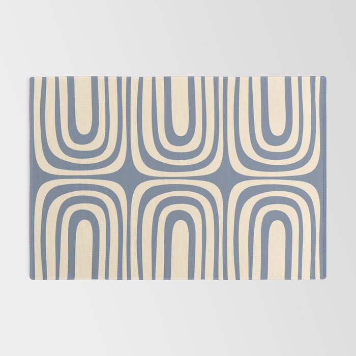 Midcentury Modern Confaab Abstract Pattern in Stone Blue and Cream Rug Gallery Image 2