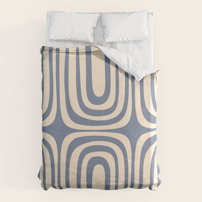 Midcentury Modern Confaab Abstract Pattern in Stone Blue and Cream Duvet Cover Gallery Image 1