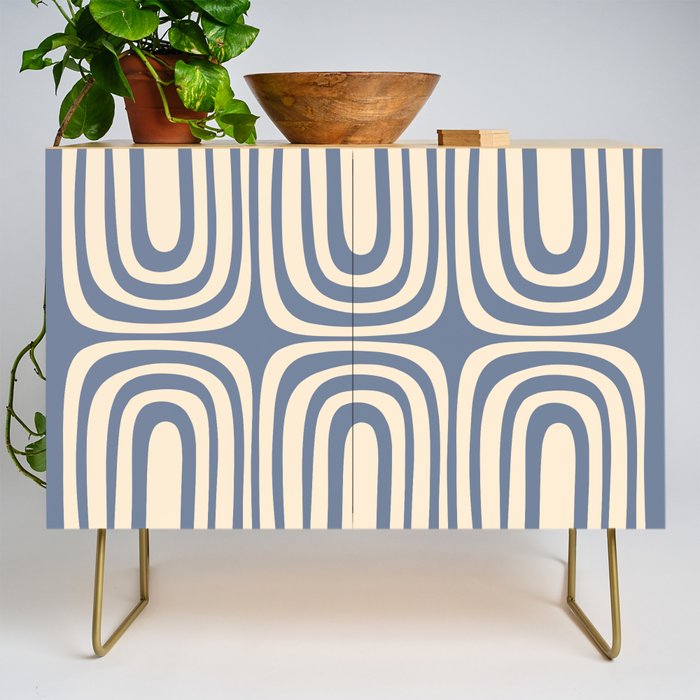 Midcentury Modern Confaab Abstract Pattern in Stone Blue and Cream Credenza Gallery Image 1