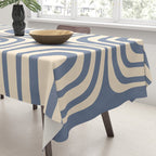 Midcentury Modern Confaab Abstract Pattern in Stone Blue and Cream Tablecloth Gallery Image 3
