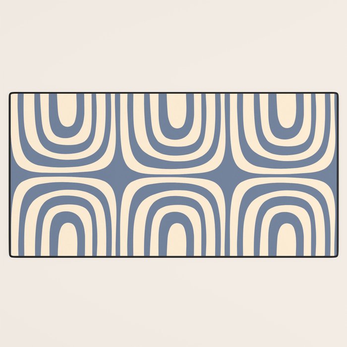 Midcentury Modern Confaab Abstract Pattern in Stone Blue and Cream Desk Mat Gallery Image 3