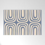 Midcentury Modern Confaab Abstract Pattern in Stone Blue and Cream Welcome Mat Gallery Image 1