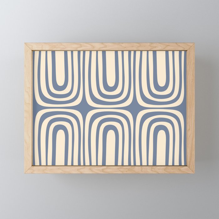 Midcentury Modern Confaab Abstract Pattern in Stone Blue and Cream Mini Art Print Gallery Image 1