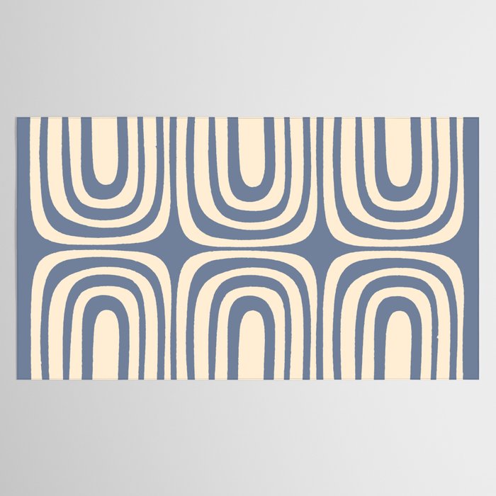 Midcentury Modern Confaab Abstract Pattern in Stone Blue and Cream Tablecloth Gallery Image 2