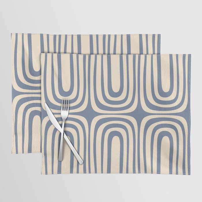 Midcentury Modern Confaab Abstract Pattern in Stone Blue and Cream Placemat Gallery Image 1
