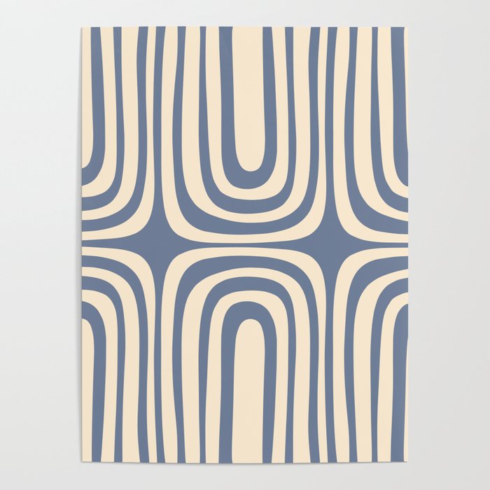 Midcentury Modern Confaab Abstract Pattern in Stone Blue and Cream Poster Gallery Image 1