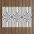 Midcentury Modern Confaab Abstract Pattern in Stone Blue and Cream Outdoor Rug Gallery Image 1