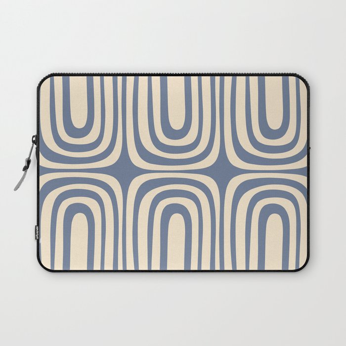 Midcentury Modern Confaab Abstract Pattern in Stone Blue and Cream Laptop Sleeve Gallery Image 1