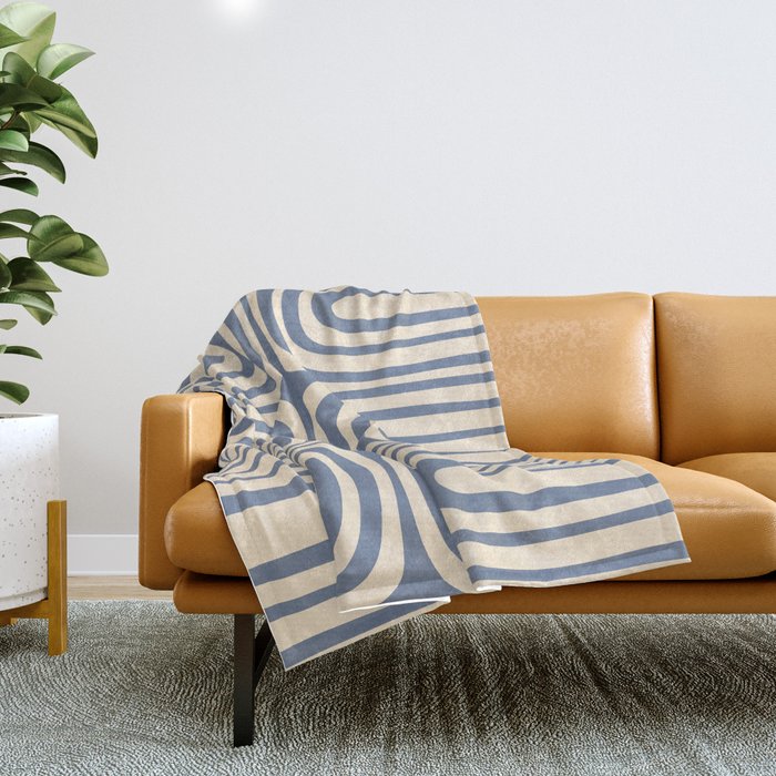 Midcentury Modern Confaab Abstract Pattern in Stone Blue and Cream Throw Blanket Gallery Image 1