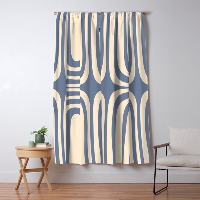 Midcentury Modern Confaab Abstract Pattern in Stone Blue and Cream Window Curtain Gallery Image 5