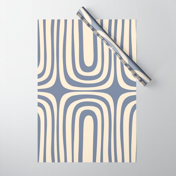Midcentury Modern Confaab Abstract Pattern in Stone Blue and Cream Wrapping Paper Gallery Image 1