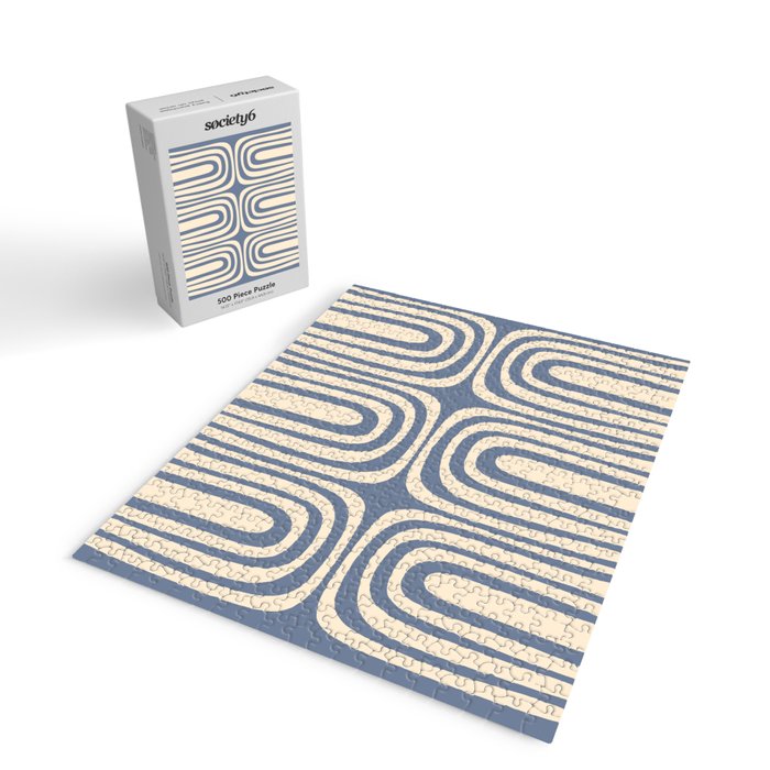 Midcentury Modern Confaab Abstract Pattern in Stone Blue and Cream Jigsaw Puzzle Gallery Image 2
