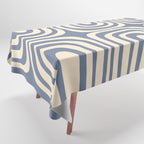 Midcentury Modern Confaab Abstract Pattern in Stone Blue and Cream Tablecloth Gallery Image 1