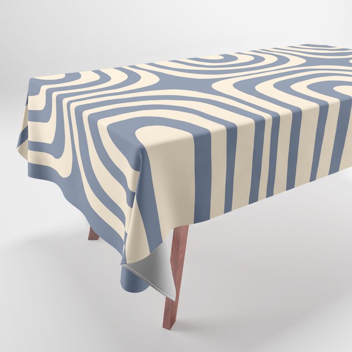 Midcentury Modern Confaab Abstract Pattern in Stone Blue and Cream Tablecloth Gallery Image 1