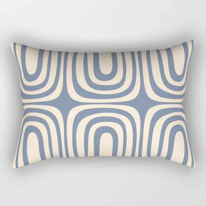 Midcentury Modern Confaab Abstract Pattern in Stone Blue and Cream Rectangular Pillow Gallery Image 2