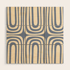 Midcentury Modern Confaab Abstract Pattern in Stone Blue and Cream Wood Wall Art Gallery Image 1
