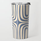 Midcentury Modern Confaab Abstract Pattern in Stone Blue and Cream Travel Mug Gallery Image 2