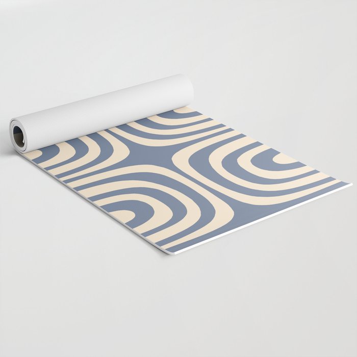 Midcentury Modern Confaab Abstract Pattern in Stone Blue and Cream Yoga Mat Gallery Image 2