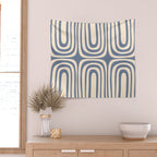 Midcentury Modern Confaab Abstract Pattern in Stone Blue and Cream Wall Tapestry Gallery Image 2