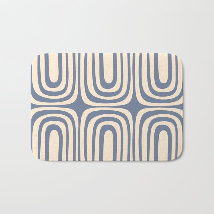 Midcentury Modern Confaab Abstract Pattern in Stone Blue and Cream Bath Mat Gallery Image 1