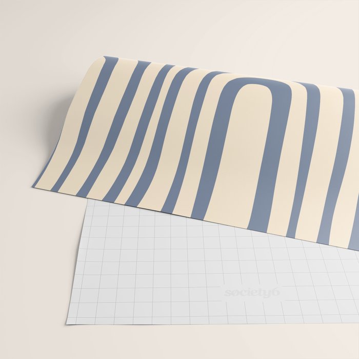 Midcentury Modern Confaab Abstract Pattern in Stone Blue and Cream Wrapping Paper Gallery Image 2