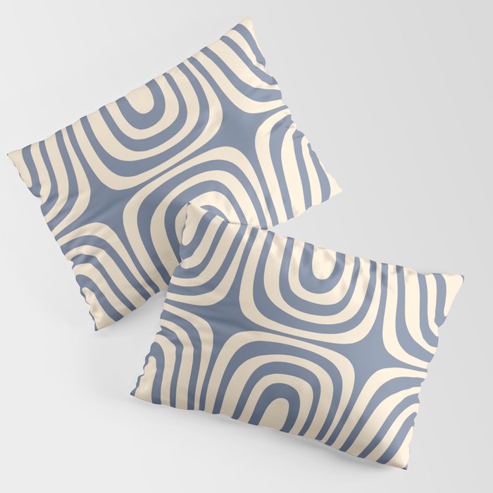 Midcentury Modern Confaab Abstract Pattern in Stone Blue and Cream Pillow Sham Gallery Image 3