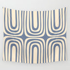 Midcentury Modern Confaab Abstract Pattern in Stone Blue and Cream Wall Tapestry Gallery Image 4