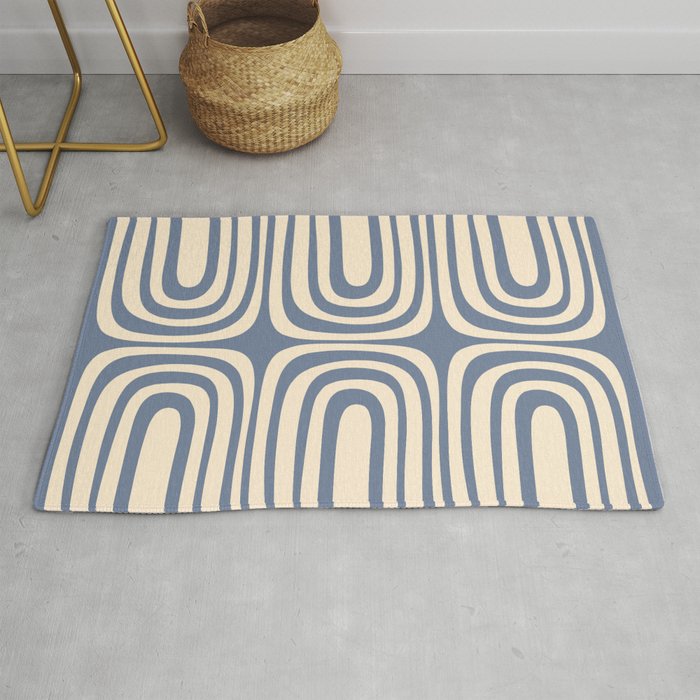 Midcentury Modern Confaab Abstract Pattern in Stone Blue and Cream Rug Gallery Image 1
