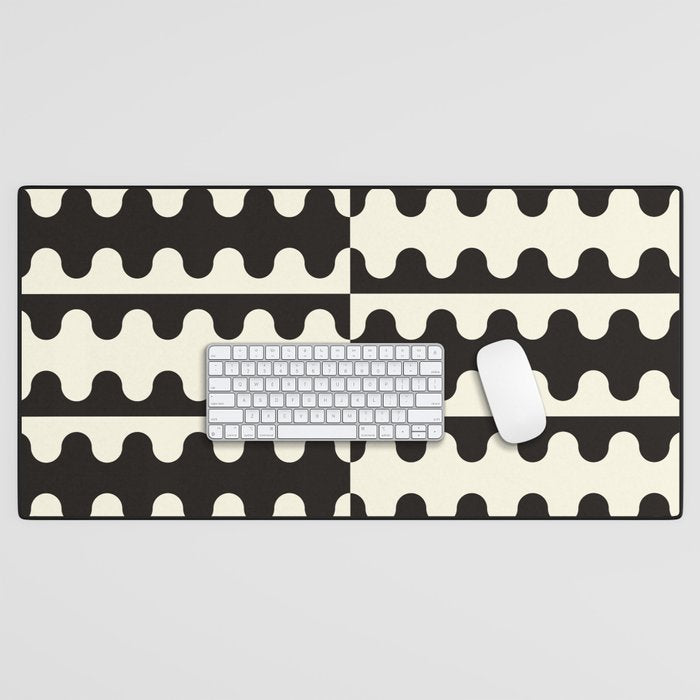 Abstract Mid-Century Black & White Wavy Pattern Desk Mat Gallery Image 1